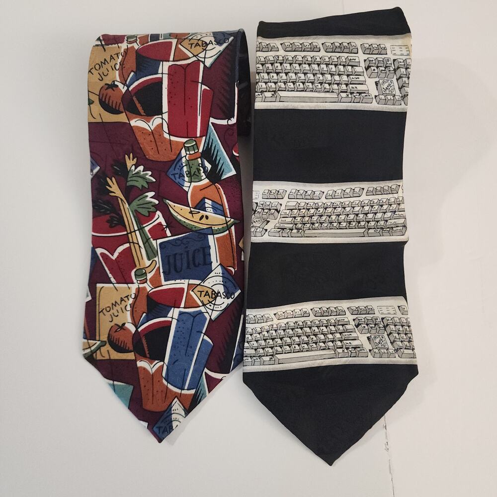 Tabasco Neck Ties Hot Sauce Branding 100% Silk Men's Ties 57" 2 Tie Bundle